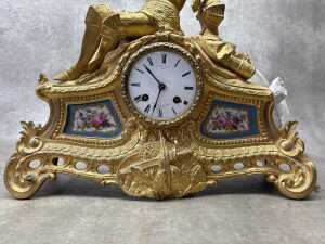 An antique French gilt spelter figural mantel clock - 5