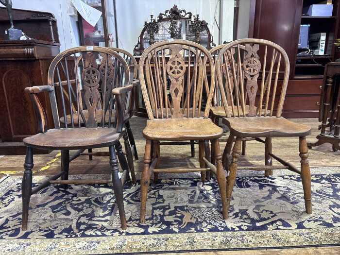 Set of six matched antique Windsor chairs including two carvers.