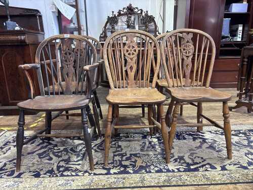 Set of six matched antique Windsor chairs including two carvers.
