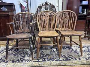 Set of six matched antique Windsor chairs including two carvers.