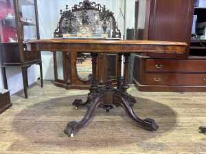 A Victorian burr walnut oval loo table - 2