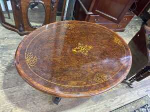 A Victorian burr walnut oval loo table - 3