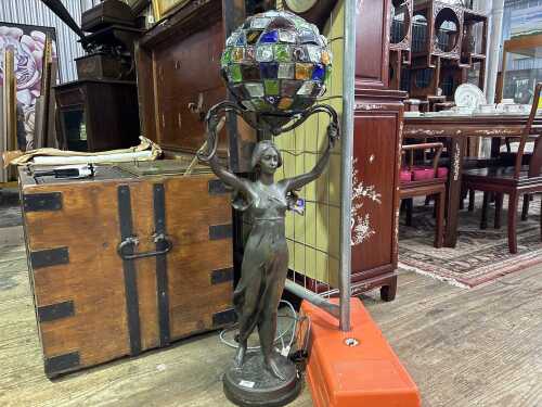 An Art Nouveau cast spelter figural lamp