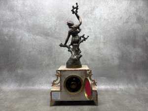 An antique French pink marble clock and garniture set - 3