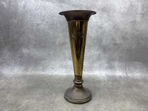 Three Art Nouveau brass vases including pair with repousse wattle design - 3