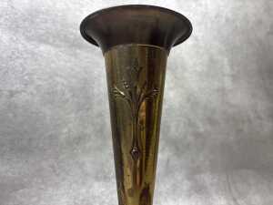 Three Art Nouveau brass vases including pair with repousse wattle design - 4