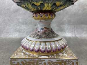 A Capodimonte Italian porcelain urn with hand painted relief scenes of puttis dancing and camping - 4
