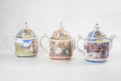 Three Sadler Charles Dickens series porcelain teapots