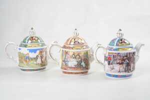 Three Sadler Charles Dickens series porcelain teapots