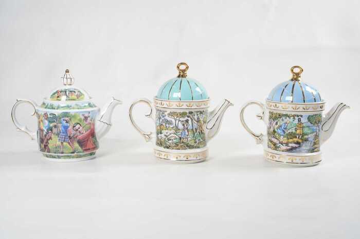 Three Sadler Sporting Scenes series porcelain teapots