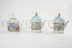 Three Sadler Sporting Scenes series porcelain teapots
