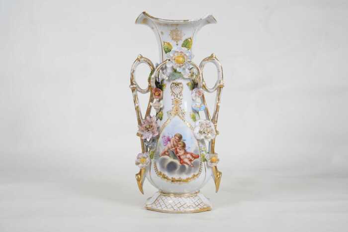 Dresden porcelain twin-handled vase