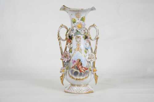 Dresden porcelain twin-handled vase