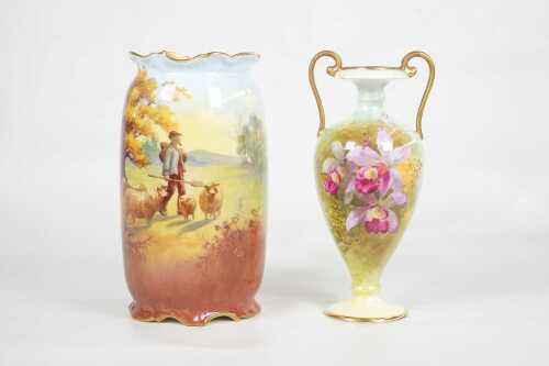 Two vintage Royal Doulton hand painted porcelain vases