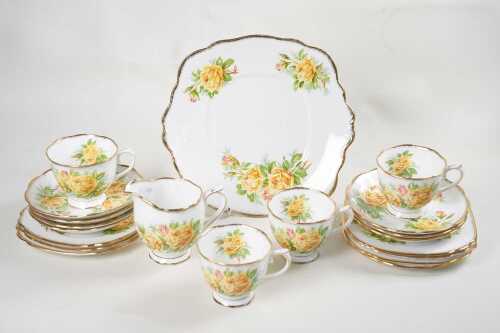Royal Albert Tea Rose porcelain tea setting for four