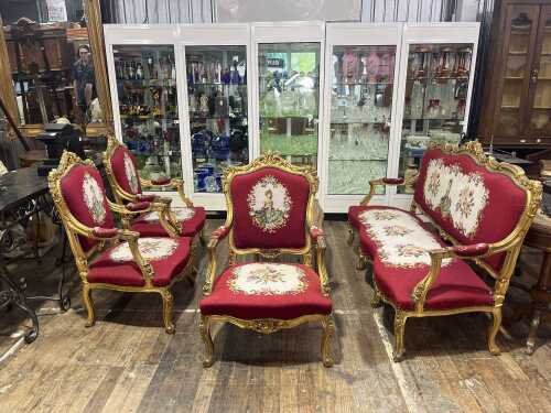 A French style five piece lounge suite
