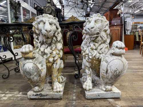 Pair of 19th century concrete lion statues