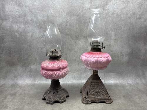 Two antique kerosene lamps