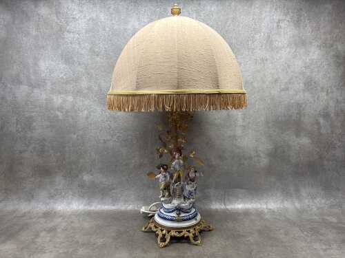 A ornate Italian hand painted figural porcelain table lamp