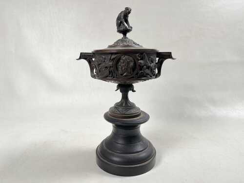 Antique cast bronze twin handled urn