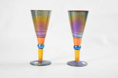 Colin Heaney, pair of hand blown glass goblets, 1998