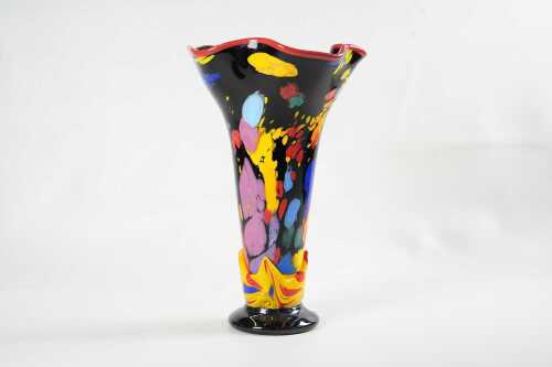 Colin Heaney, hand blown multi-coloured art glass vase, 1998