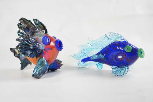 Lloyd Murray, two hand blown glass fish figures