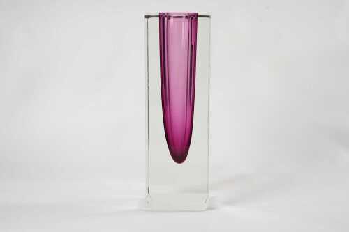 Murano faceted and sommerso cranberry art glass vase