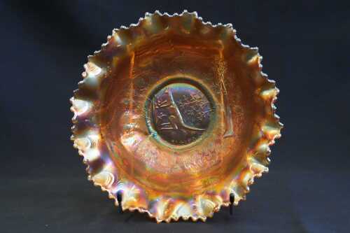 A Crown Crystal marigold carnival glass Kangaroo master bowl