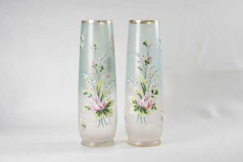 Pair of Victorian hand painted glass vases