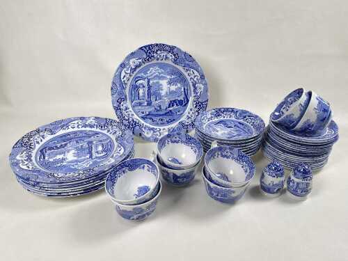 Spode Italian blue and white porcelain dinner setting for eight