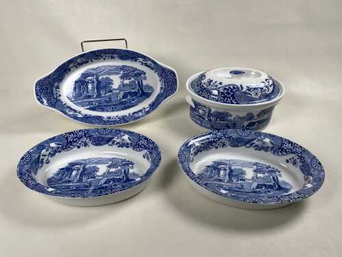 Group of Spode Italian blue and white porcelain servingware