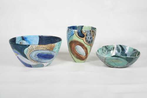 Marlize Van Rijswijk Myburugh (working 1995, three pottery pieces