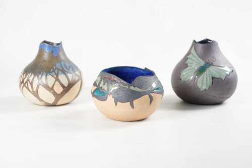 Three Malcom Boyd, glazed pottery vases