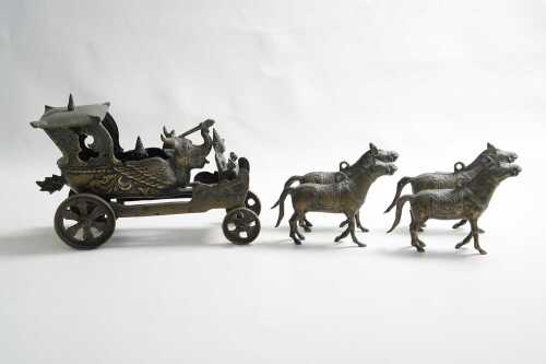 Southeast Asian style brass horse and chariot sculpture