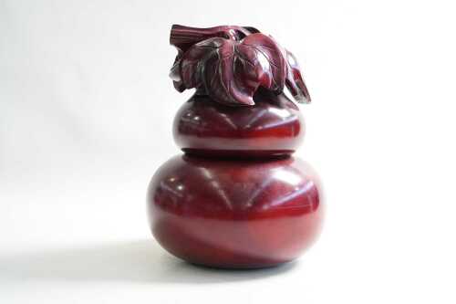 Chinese carved timber double gourd (hulu) container