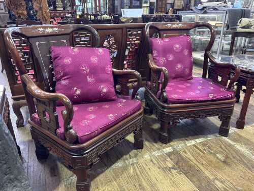 Pair of Chinese huali wood armchairs
