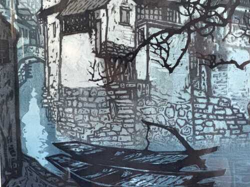 Pan Yuyu (Chinese), Dew At Dawn 1984, limited edition print, edition 28/90. Woodblock print on paper.