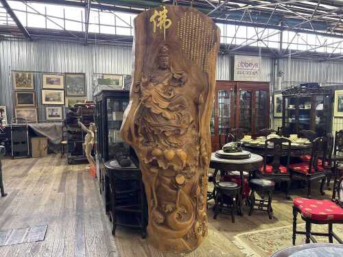 Large Chinese carved timber statue of Guan Yin