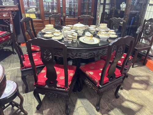 A Chinese hongmu nine piece dining suite