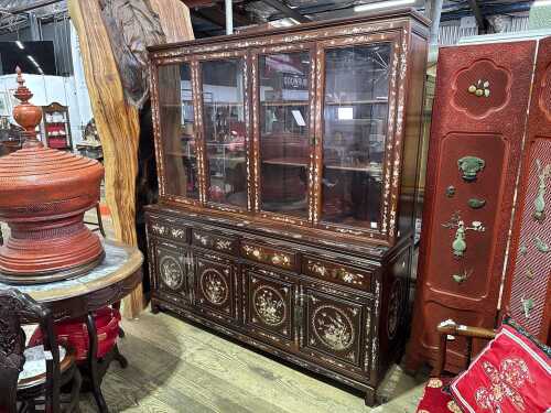 Chinese hongmu and mother of pearl inlaid display cabinet