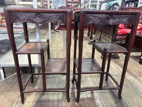 Pair of Chinese hongmu tiered side tables