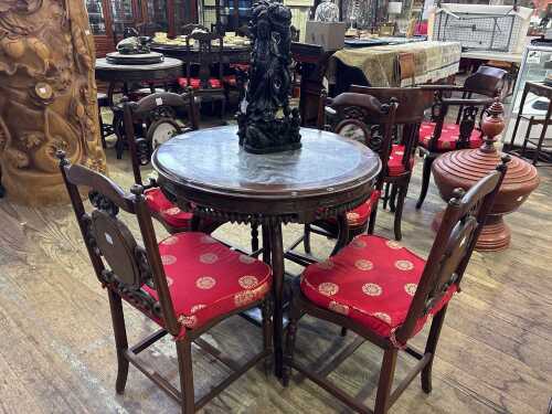 Chinese hongmu and marble round table