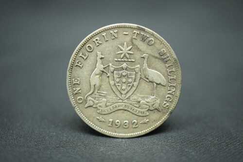 An Australian pre-decimal 1932 florin.