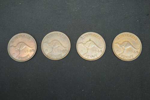 Four 1946 Australian pre decimal pennies