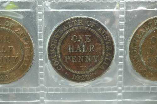 1923 Australian pre-decimal half-penny, in a run of Australian half-pennies from 1911-1950