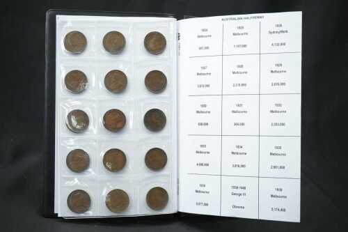 A complete album of Australian half-penny coins