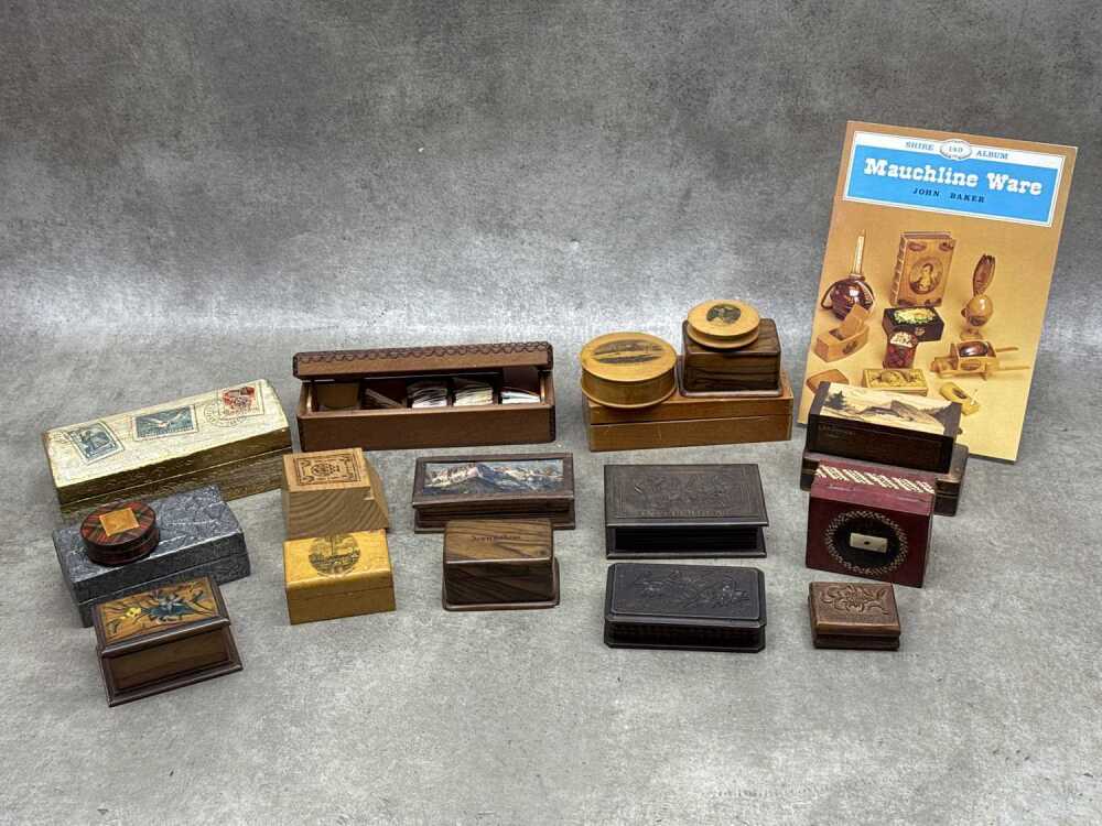 A collection of timber stamp boxes