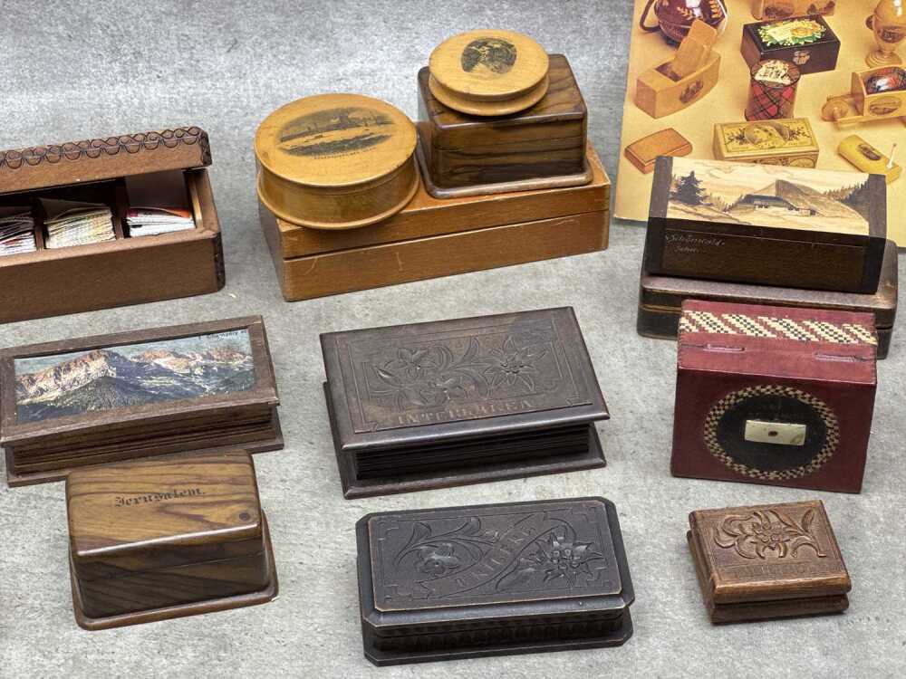 A collection of timber stamp boxes