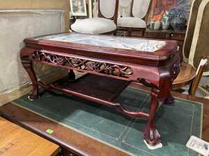 Chinese two-tier rosewood coffee table with marble inset